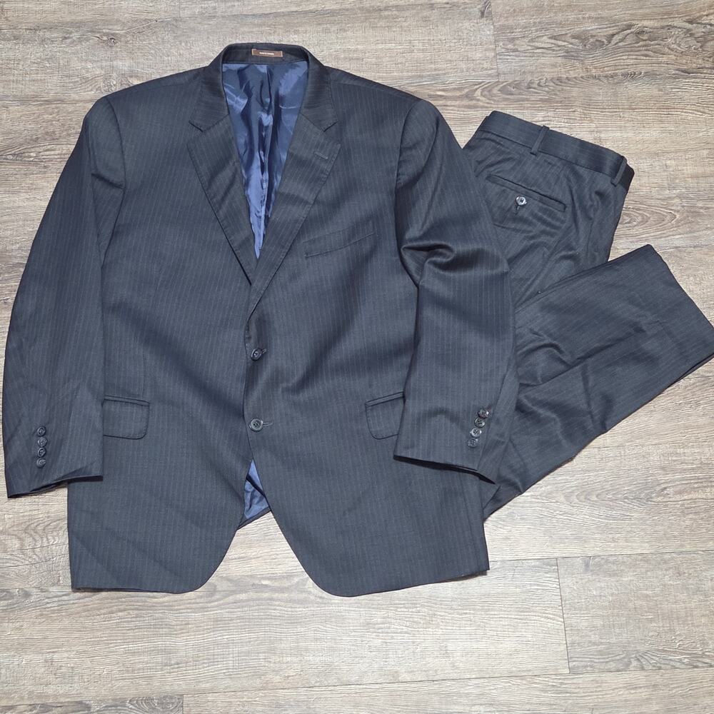 Peter Millar Suit Mens 48R 42x30 Very Dark Navy Blue Pinstripe 100% Wool 48 Regu